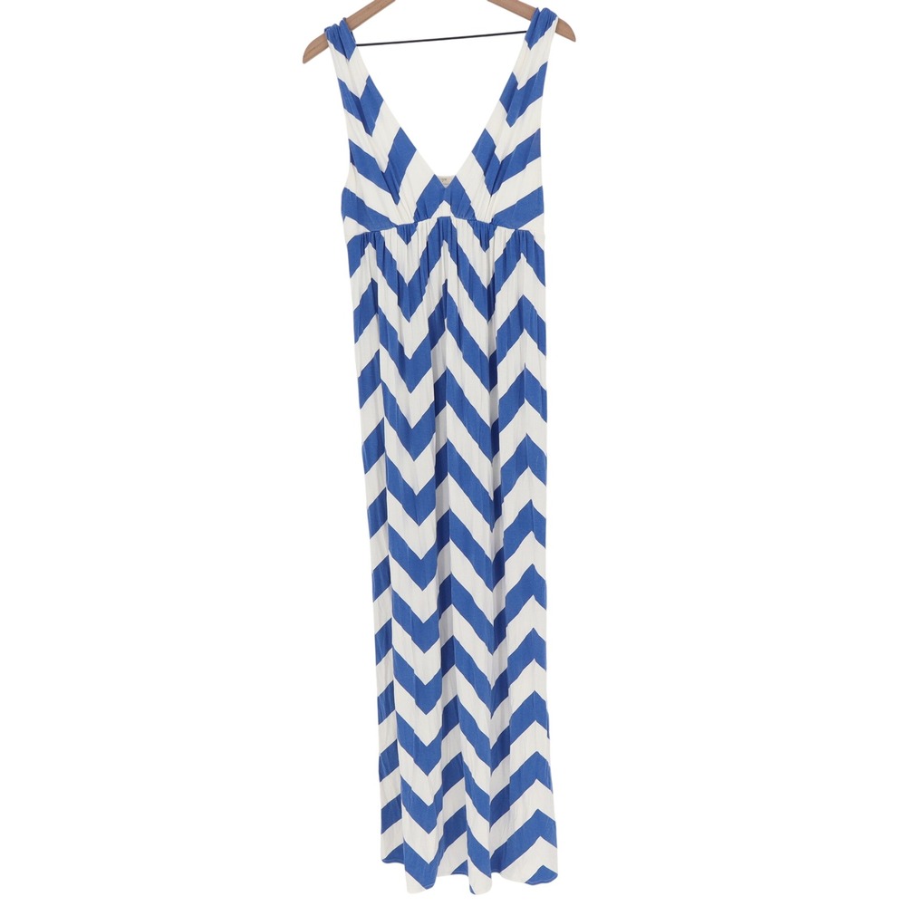 J.Crew Maxi Dress Womens 12 Blue White Chevron Sleeveless Excellent